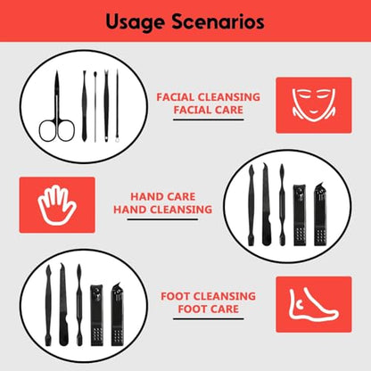 10 Pcs Manicure Set, Professional Portable Nail Care Kit with Nail Clippers, Nail Trimmer, and Grooming Tools for Home and Travel Use - color: 10 Pcs Black Red
