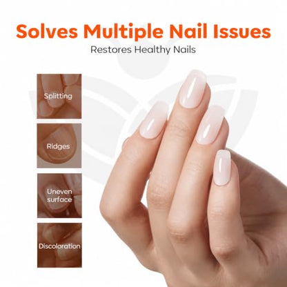 Modelones Nail Strengthener Kits, Milky White Glitter Pink Nude Nail Polish | Nail Repair for Damaged Nails Strengthener and Growth for Thin Weak Damaged Nail Toenails Care Kit Women 4 Pcs Gifts Sets - color: D1-White Pink Nude
