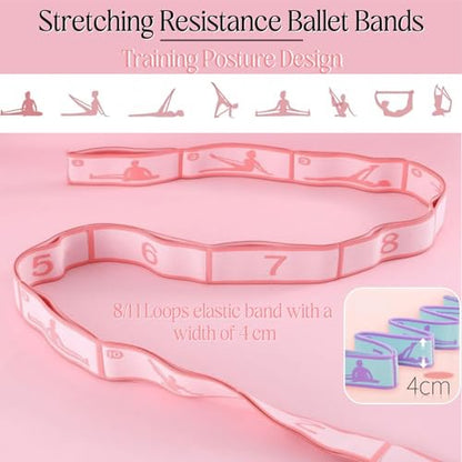 Multi-Loop Stretch Band - Yoga, Pilates, Ballet, and Physical Therapy Stretching Strap for Flexibility, Leg Stretching, and Exercise - Durable Stretching Equipment - color: Pink+Blue (8 Loops)