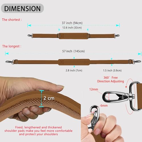 ZINZ Shoulder Strap 58" Ultra-Thick Fixed Padded and Adjustable Buckles Crossbody Strap for Briefcase Laptop Bag Luggage - color: Khaki