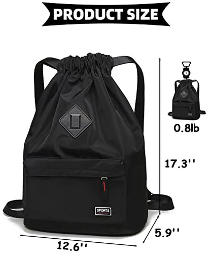 Peicees Waterproof Drawstring Sport Bag Lightweight Sackpack Backpack for Men and Women | Waterproof - color: Black