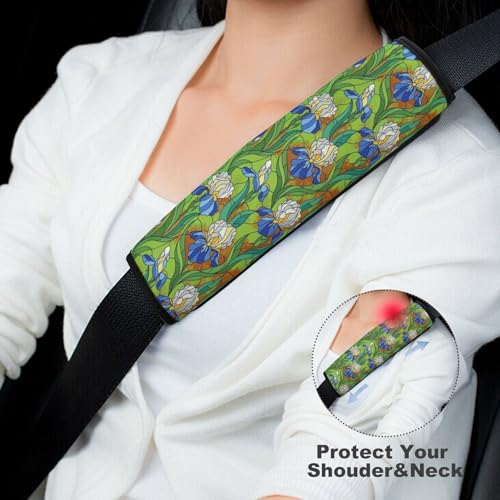 Breathable Car Seat Belt Pad for Girls and Boys, Stroller Pushchair High Chair, 2PCS Irises Flowers Painting Shoulder Harness Cover Easy Install (No Tool) - color: Pattern 530