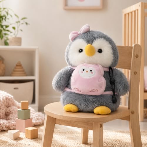 Fluffy Penguin Plush Chalk Bag Drawstring Sealed Magnesium Powder Pouch with Adjustable Belt. Lightweight for Climbing, Weightlifting, Gym and Outdoor Sports.