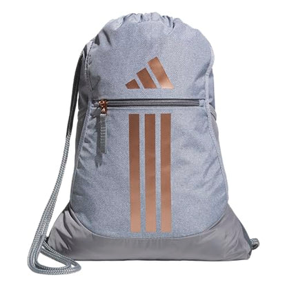 adidas Alliance Sackpack – Drawstring Backpack for Sports, Small Gym Bag, Twill Grey/Rose Gold/Grey/3, OSFA - color: Twill Grey/Rose Gold/Grey/3