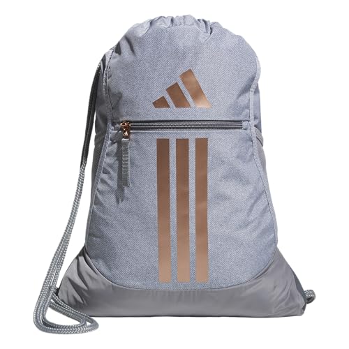 adidas Alliance Sackpack – Drawstring Backpack for Sports, Small Gym Bag, Twill Grey/Rose Gold/Grey/3, OSFA - color: Twill Grey/Rose Gold/Grey/3