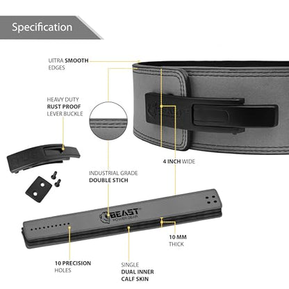 Beast Power Gear Weight Lifting Belt Lever Buckle 10MM 13MM Thick & 4 Inches Free Strap Weightlifting, Powerlifting, Deadlifts, Squats Men Women - color: Gray, size: Small