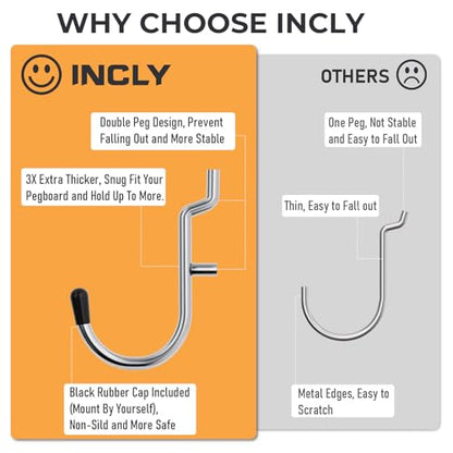 INCLY 100PCS 1/4 Inch Pegboard J Hooks with Peg Locks & Rubber Tipped | Heavy Duty, Peg Board Hooks Accessories,Peg Board Tool Hangers,Fit 1/4" Pegboard for Wall Hanging Tools or Display Jewelry