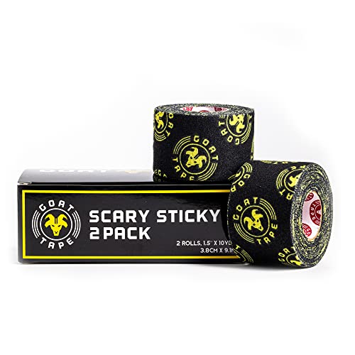 Scary Sticky Premium Athletic Tape, Ultra-Sticky Thumb, Finger & Wrist Tape for Weightlifting, Hook Grip & Cross Workout, Cotton, Latex-Free, 10 Yards, Black/Yellow, 2 Rolls - color: Black & Yellow, size: Pack of 2