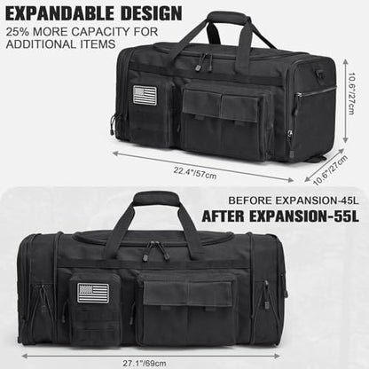 G4Free 3-in-1 Expandable Duffle Bag for Travel Gym, Large Duffel Backpack | 45L to 55L, with Shoes Compartment & Wet Pocket, for Men Women, Black - color: Black