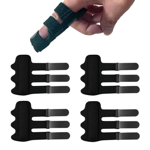 Trigger Finger Splints (4Pcs), Upgraded Finger Splint Finger Brace with 3 Fixing Strap for Mallet Finger, Broken Finger Protector, Knuckle Immobilization, Straightening Support, Arthritis Pain Relief - color: Black