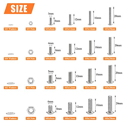 HELIFOUNER 810 Pieces M3 M4 M5 M6 304 Stainless Steel Button Head Socket Cap Metric Screws Bolts, Flat Washers and Nuts Assortment Kit with Hex Wrenches - size: M3 M4 M5 M6 (810 Pieces), style: Button Head Screws