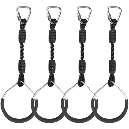 Hanging Ninja Gymnastic Ring Swing Monkey Bar Climbing Bar Jungle Fist For Outdoor Indoor Backyard Activities, 4 Pack Black Obstacle Course Rings Workout Playground Training Equipment Trapeze Play Set - color: Black, size: 4 Pack