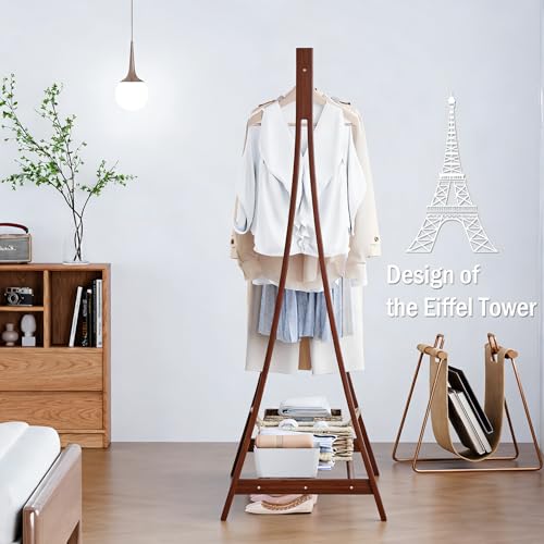 Wooden Retail Display Hanging Clothes Rack with Storage Shelf, 52" W x 57" H Freestanding Heavy Duty Clothing Drying Garment Rack for Hanging Clothes, Coat, Dress, Shirt, Hat - size: 52"W - Walnut
