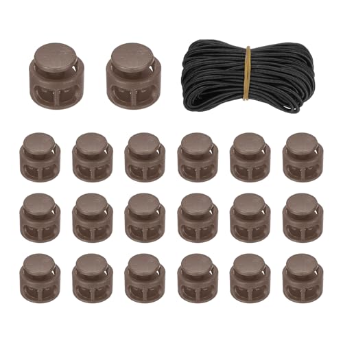 uxcell 20 Pcs Double Hole Cord Locks with 32.8 ft Elastic Cord, 14mm Nylon Spring Toggle Stopper Clip for Backpack Shoelaces Drawstring Paracord Pants, Dark Brown - color: Dark Brown, size: 14mm