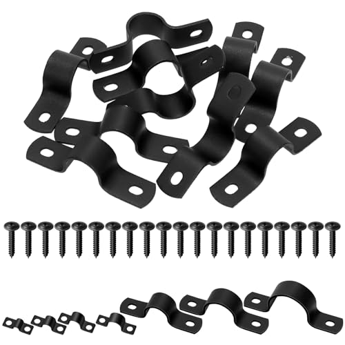Tanstic 10Pcs Black Two Hole Pipe Strap, 3/4” Two Hole Strap U Bracket Rigid Pipe Strap Pipe Strap Clamp with Phillips Modified Truss Head Wood Screws for Fixing Pipe, Conduit, U Bracket - size: 3/4"
