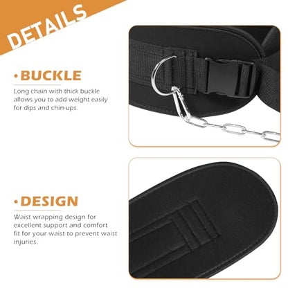 Weighted Pull-up Belt with Chain, Thickened Heavy Duty Weightlifting Belt for Men, Strength Training Equipment for Back Muscle Workout and Dip Exercises