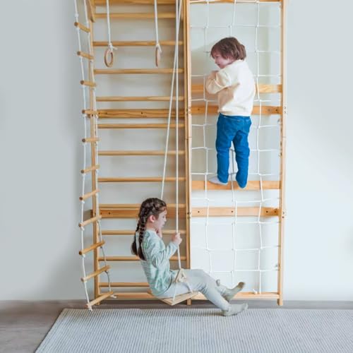Avenlur Neem Swedish Ladder Wall Gym Adult & Kids Climbing Wall (94.5 in) | 5-in-1 kids home gym: climbing wall kids love, indoor swing for kids, pull up bar for kids, stair slides indoor for kids - size: 94.5"