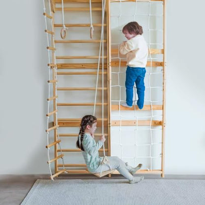 Avenlur Neem Swedish Ladder Wall Gym Adult & Kids Climbing Wall (94.5 in) | 5-in-1 kids home gym: climbing wall kids love, indoor swing for kids, pull up bar for kids, stair slides indoor for kids - size: 94.5"