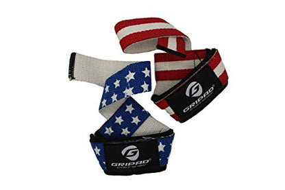 Gripad Heavy Duty Lifting Straps in Carry Pouch - Wrist Strap Set for Weight Lifting, Cross Training & Power Lifting - Strong Neoprene Gym Workout Deadlift Enhanced Grip and Stability - color: US flag