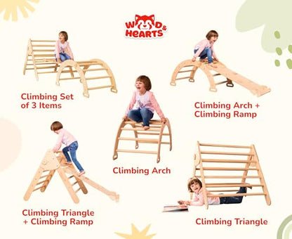 Montessori Climbing Set for Kids Ages 2–8:Triangle, Arch and Ramp | 3in1 Montessori Set, Activity Gym for Toddlers