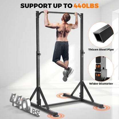 Pull Up Station, Power Tower Adjustable Pullup Bar Free Standing, Heavy Duty Multifunction Strength Training Pull Up Bar, Gym Workout Fitness Equipment Chin up Bar for Home Outdoor, 440LBS Capacity - color: Black