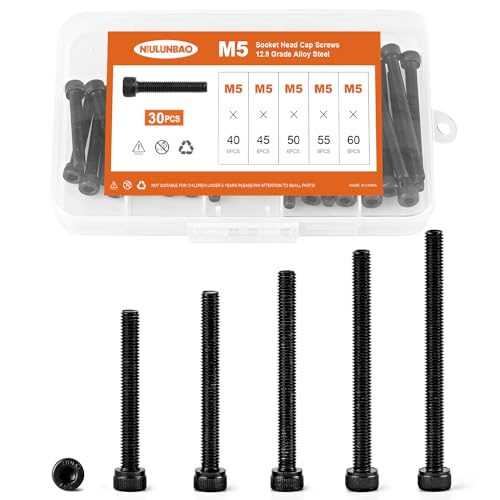 M5 x 40mm 45mm 50mm 55mm 60mm Hex Socket Head Cap Screws Bolts, 12.9 Grade Alloy Steel, Black Oxide Finish, Allen Socket Drive, Metric Machine Fully Threaded, Assortment Kit 30PCS - size: M5 x 40/45/50/55/60mm (30PCS)