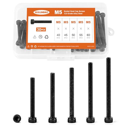 M5 x 40mm 45mm 50mm 55mm 60mm Hex Socket Head Cap Screws Bolts, 12.9 Grade Alloy Steel, Black Oxide Finish, Allen Socket Drive, Metric Machine Fully Threaded, Assortment Kit 30PCS - size: M5 x 40/45/50/55/60mm (30PCS)