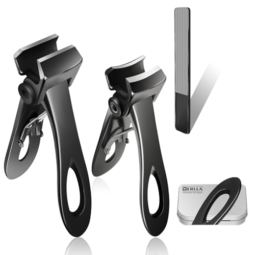 Werlla Toenail Clippers for Thick Toenails, Long Handle Wide Jaw Opening Nail Clippers for Adult, Men, Seniors, Extra Large Heavy Duty Toenail Clippers for Fingernail & (4pcs_Curved_Straight_Black) - style: 4pcs_curved_straight_black