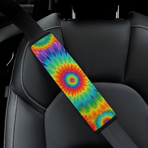 2 Pack Rainbow Red Blue Yellow Spiral Tie Dye Seat Belt Shoulder Pad Universal Fit Harness Pads Strap for Kids, Car Seats Pushchair Strollers High Chair Pushchair, Shock Absorption - color: Pattern 411