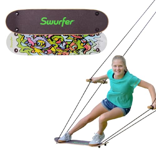 Swurfer TreeSkate Skateboard Tree Swing, Outdoor Stand Up Surf Swing, Kids Outdoor Play Equipment, for Children and AdultsHolds Up to 200 lbs, Ages 6 and Up, Adjustable Handles, Grip Tape (Undawadda) - color: Green
