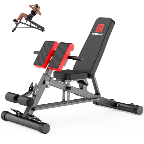 K KINGKANG Weight Bench,Load 500LBS Roman Chair Adjustable Decline/Flat | 5x5cm Commercial-Grade Carbon Steel Frame, 5cm Thick Cushion Relieves Fatigue, Breathable Easy-Clean Leather - color: Daek Gray