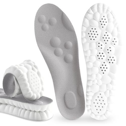 Pickleball Insoles,4D Memory Foam Arch Support Inserts, Shock Absorbing, Anti-Slip Massage Support, Breathable Comfort for Walking & Sports (Gray, Men 6-7/Women 8-9) - color: Gray, size: Men 6-7/Women 8-9