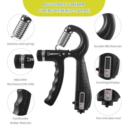 7PCS Grip Strength Trainer Kit, 2 Adjustable Forearm Resistance Grips, Finger Stretchers, Grip Ring, Hand Squeeze Ball, Finger Exercises, User Manual, Suitable for Hand Training, Suitable for Everyone
