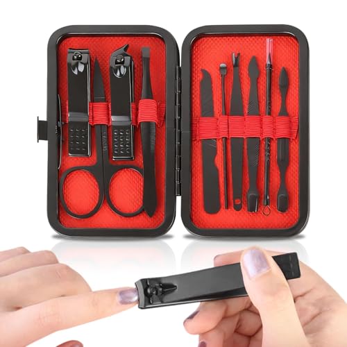 10 Pcs Manicure Set, Professional Portable Nail Care Kit with Nail Clippers, Nail Trimmer, and Grooming Tools for Home and Travel Use - color: 10 Pcs Black Red