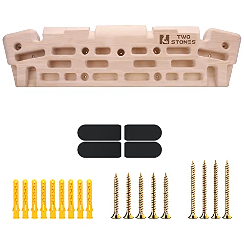 TWO STONES Wooden Hangboard Rock Climbing Pull Up Bar Designed Training for Climbing, Wooden Fingerboard Climbing Finger Board for Building Core Strength and Endurance (CJ-HB2006)