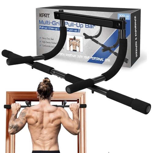 XPRT Fitness Doorway Pull Up Bar - Heavy Duty 300lb Capacity Multi-Grip Chin Up Bar for Home Gym, Upper Body Workout Equipment with Comfortable Foam Grips