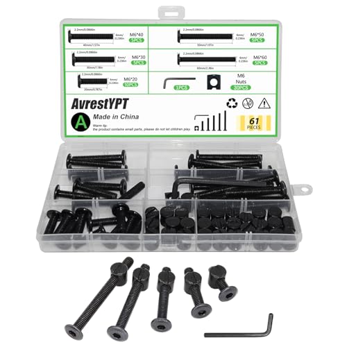 30 Set Crib Screws Replacement Set,Bed Frame Bolts and Nuts Kit,Hex Socket Cap Furniture Screws & Barrel Nuts for Beds Furniture Headboards Crib Hardware Replacement Kit, M6x20/30/40/50/60mm Wrench - size: Black-M6x20/30/40/50/60mm-30 Sets