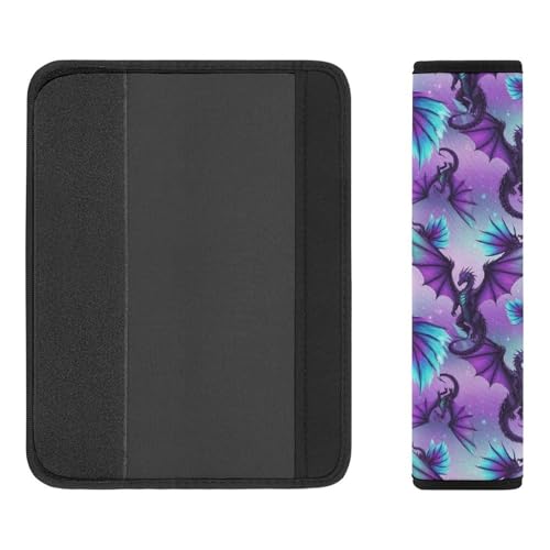 Universal Fit Car Seat Belt Pad for Elderly Support, All Vehicles, 2 Piece Dragon Fantasy Purple Automotive Seat Belt Protector Pressure Relief - color: Pattern 1248