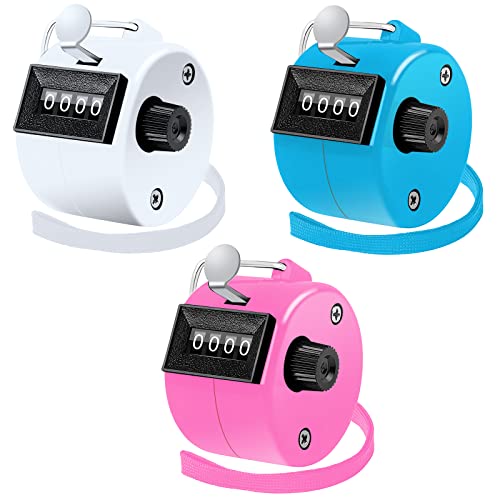 Counter Clicker 4-Digit Number Clicker Counter with Nylon Lanyard Mechanical Hand Tally Counter Pitch Counter Count Clicker for Coaching Knitting Golf School Sports Events Office - color: Blue/Pink/White, size: 3 Pcs