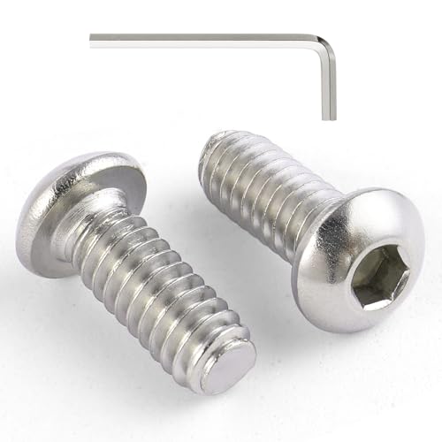 VGBUY 100Pcs 1/4-20 x 3/8" Button Head Socket Cap Bolts Screws, 304 Stainless Steel 18-8, Allen Hex Drive, Bright Finish, Fully Threaded, Hex Spanner Included (VG30301) - color: Silver, size: 1/4-20 x 3/8"