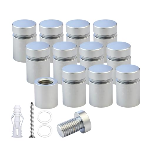 Pack of 12 Aluminum Standoff Screws Wall Sign Standoff Mounting Glass Standoffs for Acrylic Picture Frame (12, Satin Chrome Electroplated, 1/2" X 1/2") - color: Satin Chrome Electroplated, size: 1/2" x 1/2"
