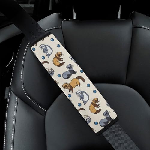 1 Pair Universal Soft and Comfortable Car Seat Belt Pad for Girls and Boys, Most Cars, Novelty Hairy Ferret Beige Harness Pads Strap, Neck and Shoulder Support - color: Pattern 1034