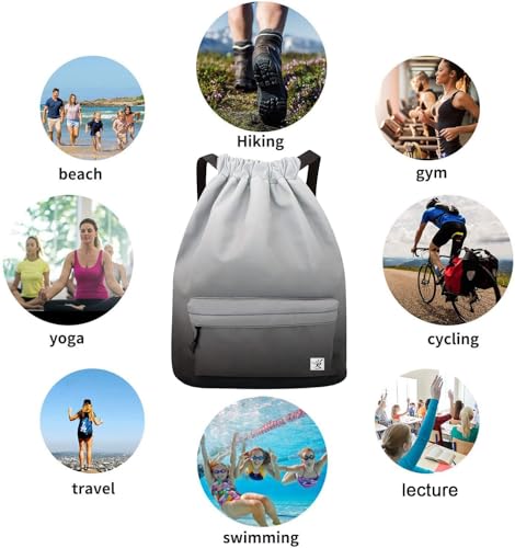 Waterproof Drawstring Bag, Gym Bag Sackpack Sports Beach Backpack for Men Women - color: 10-gradual Grey