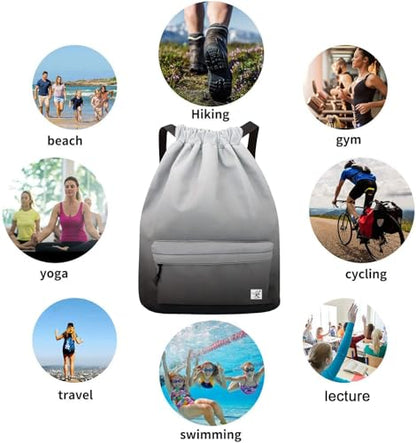 Waterproof Drawstring Bag, Gym Bag Sackpack Sports Beach Backpack for Men Women - color: 10-gradual Grey