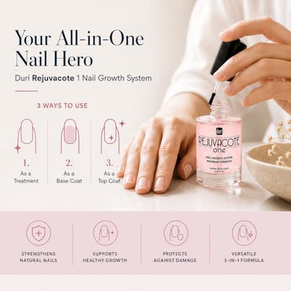Duri Rejuvacote 1 Nail Growth System - Maximum Strength Nail Strengthener for Damaged Nails from Gel, Acrylic Manicure | Grow Long Natural Fingernails Fast - Rejuvacare Nail Hardener - 0.45 fl. oz. - color: Rejuvacote 1 Original Maximum Strength Nail Grow