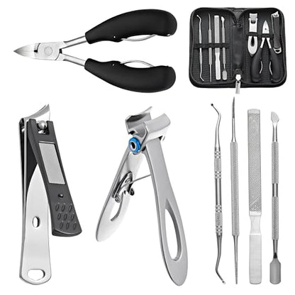 Ingrown Toenail Clippers for Seniors Thick Toenails, 7 Pcs Heavy Duty Large Pedicure Toe Nail Clipper Set with Wide Opening, Includes Nail Cutter, File, Lifter, Cuticle Pusher, Travel Case - color: 7 Pcs Set (Angled Clippers + Large Toenail Clipper)