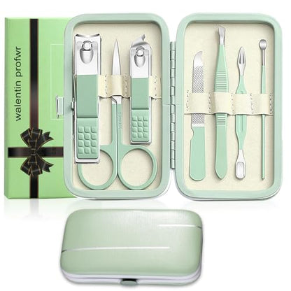 Manicure Set Nail Clipper Set Women Men Nail Clippers Kit Nail Care Kit | Fingernail Toenail Cutters Personal Care Tools Manicure Pedicure with Travel Case Nail Grooming Kit Gifts for Women Men - color: Green