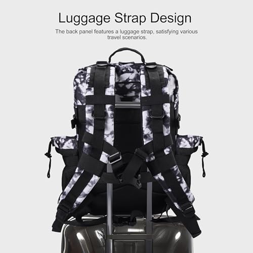 LHI Military Tactical Backpack for Men and Women 45L Army 3 Days Assault Pack Bag Large Rucksack with Shoe Compartment - color: 1.6 Black and White