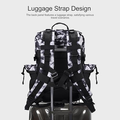 LHI Military Tactical Backpack for Men and Women 45L Army 3 Days Assault Pack Bag Large Rucksack with Shoe Compartment - color: 1.6 Black and White