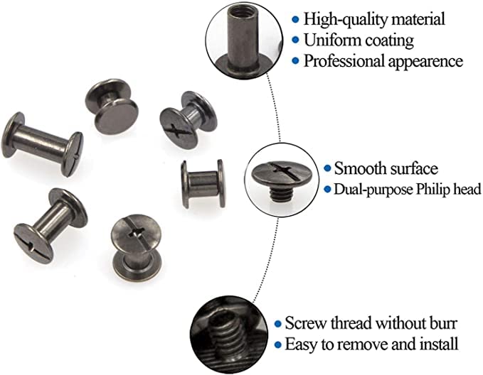 Gun Metal Chicago Binding Screws Assorted Kit Nail Rivet Chicago Button DIY Leather Decoration Bookbinding Round Flat Head Stud Screw (Gun Metal 3/16"x1/4"-50 Sets) - size: Gun Metal 3/16"x1/4"-50 sets